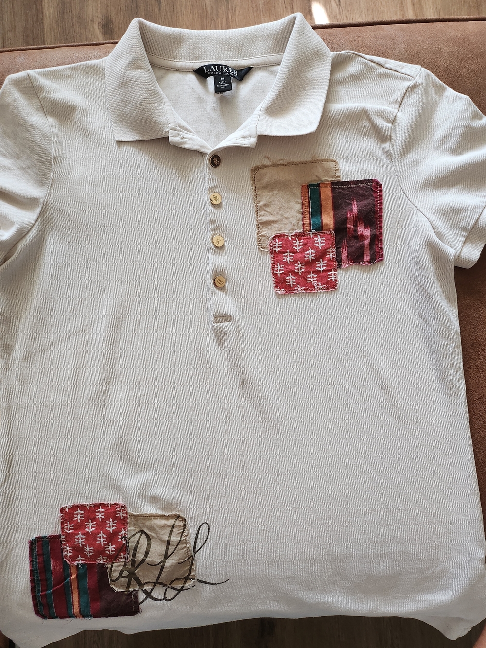 Lauren White Patchwork Polo Shirt